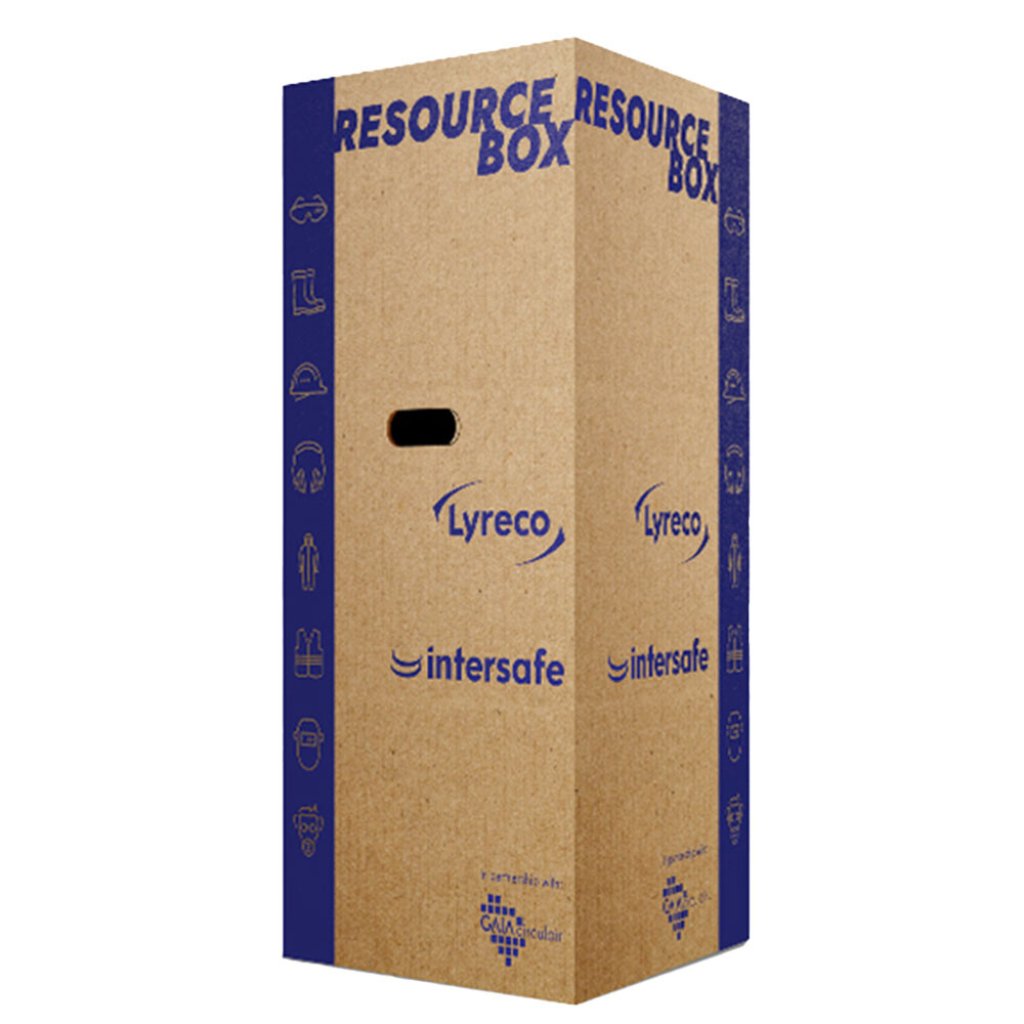 PSA Resource-Box von Lyreco, mit der gebrauchte persönliche Schutzausrüstung recycelt werden kann.