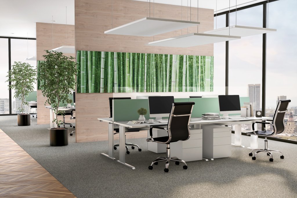 Psychoakustik bedeutet, dass Menschen die Lautstärke in einem Großraumbüro unterschiedlich wahrnehmen und es durch Störgeräusche zu Stress und Beeinträchtigungen führen kann. Wir von MYWORKSPACE by Lyreco helfen Ihnen, Ihre Büroakustik zu optimieren, um Stress von Mitarbeitern vorzubeugen. (Bildquelle: PREFORM GmbH).