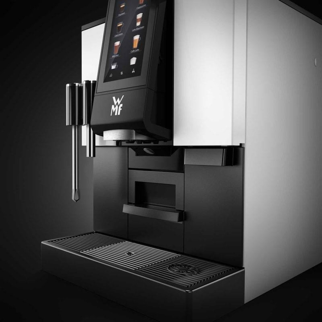 Die WMF 1100 S, die Sie bei Lyreco für Ihr Büro mieten oder kaufen können, besitzt einen höhenverstellbaren Tassentisch und einen SteamJet, der jede Tasse mit Dampf sekundenschnell auf Temperatur bringt.