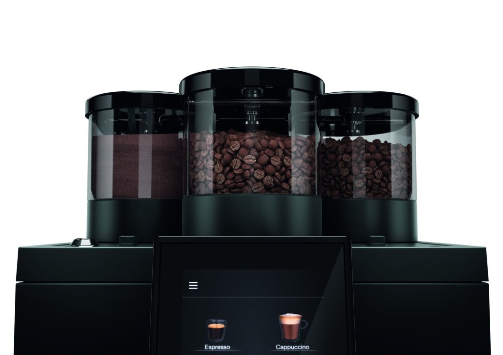 Damit Sie die ganze Welt an Spezialitäten anbieten können, lässt sich die WMF 1300 S - die Sie bei Lyreco mieten oder kaufen können - optional mit zwei Behältern für unterschiedliche Kaffeebohnen konfigurieren.