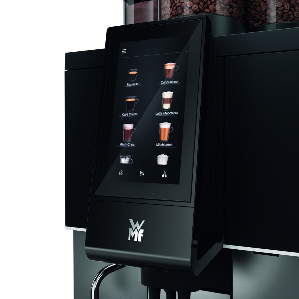 Über das 7-Zoll-Touch-Display der WMF 1300 S, die Sie bei Lyreco mieten oder kaufen können, können Sie eine Vielzahl von Getränken auf Knopfdruck für Kunden und Mitarbeiter zubereiten.
