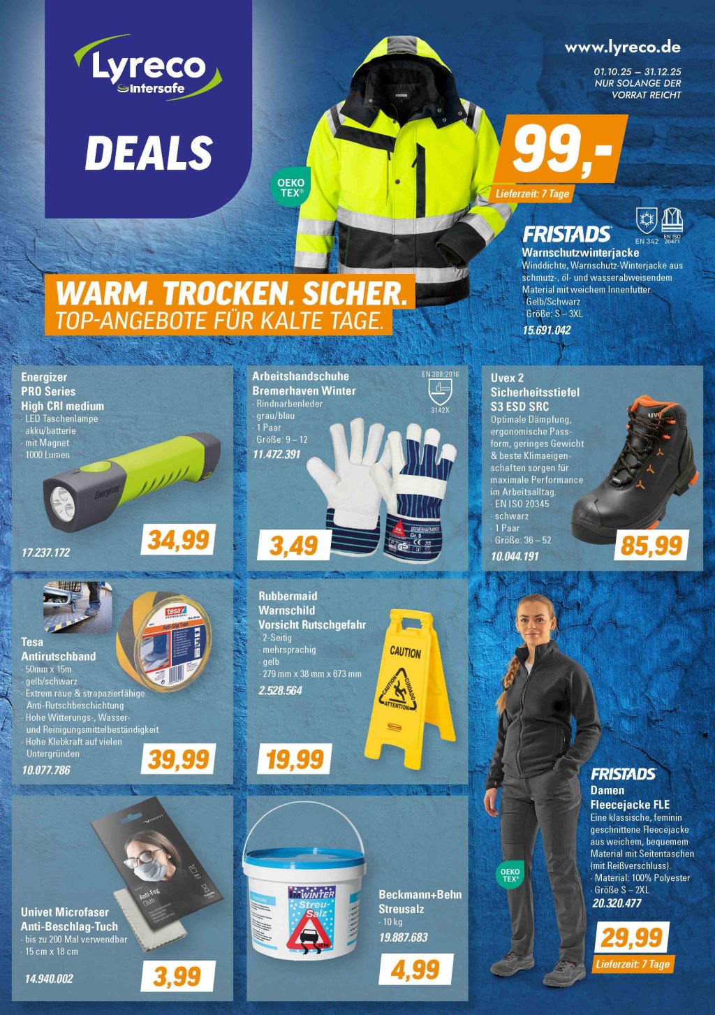 Diverse Arbeitsschutzprodukte auf dem Cover des Lyreco Intersafe Deals Flyers für das Q4 2025.