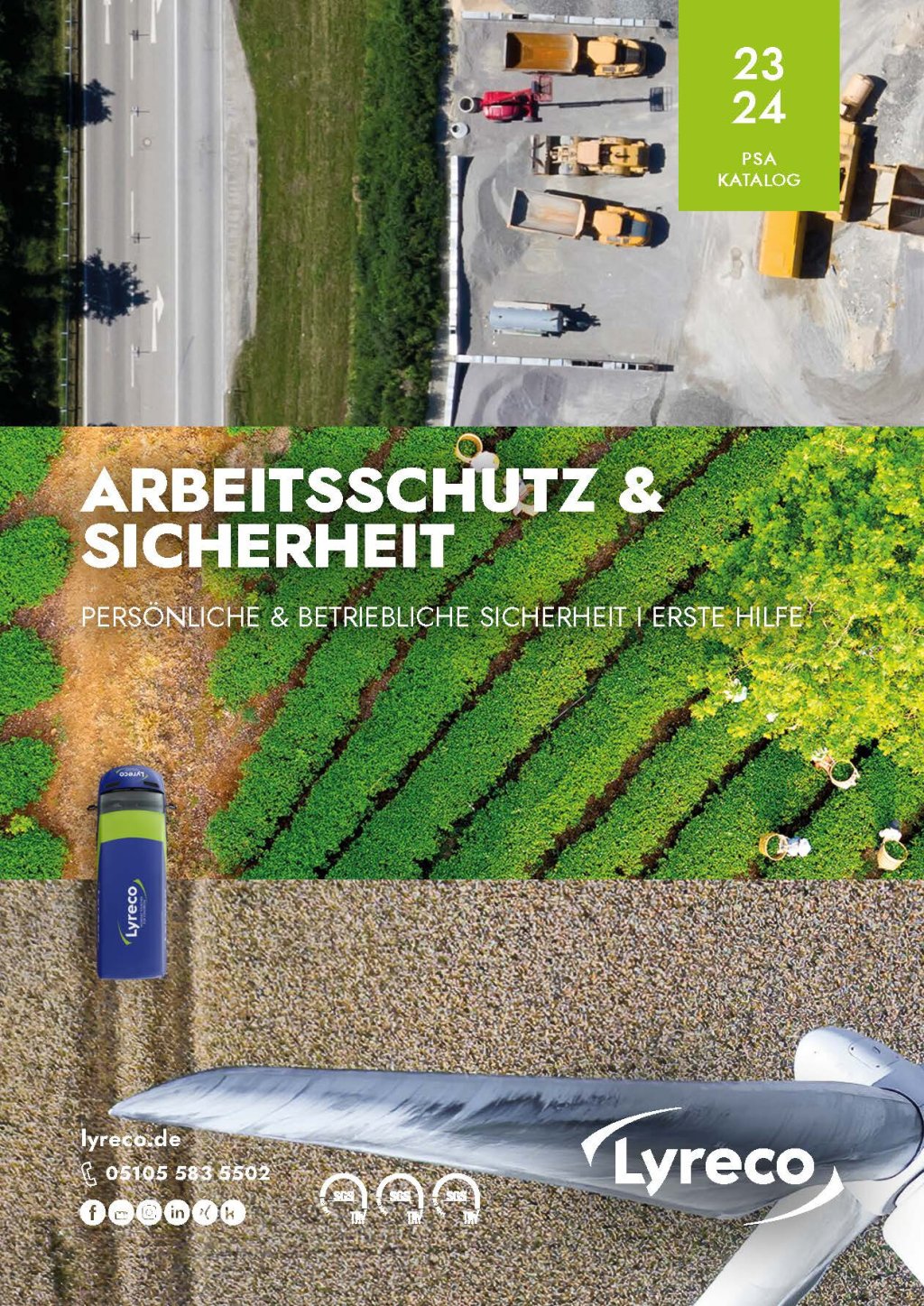 Cover des Lyreco Katalogs für Arbeitsschutz & Sicherheit für 2023 und 2024.